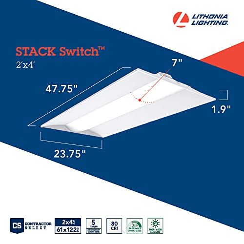 LED Troffer Light 2x4 Fixture with Adjustable Lumens & CCT - 4000-6000 Lumens, White, No Battery Backup