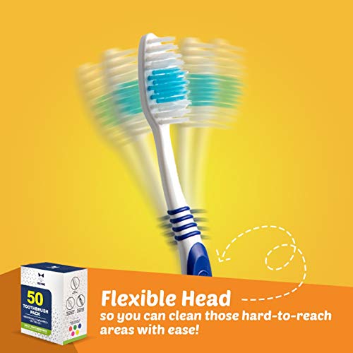 EcoFox Bulk Travel Toothbrush Set 50 Pack - Medium-Soft Large Head for Adults & Kids Variation 1 Count