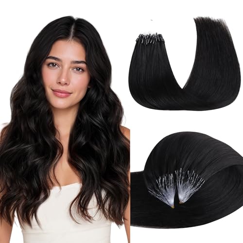 Micro Link Hair Extensions 18 Inch Black Reusable Human Hair - 50g