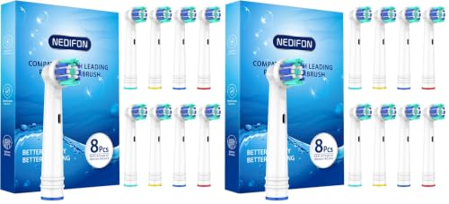 8 Pack Replacement Electric Toothbrush Heads for Oral B Braun - Individually Packaged - Compatible with 7000, Pro 1000, 3000, 5000, 8000 Series - Variation of 8 Count Pack of 2