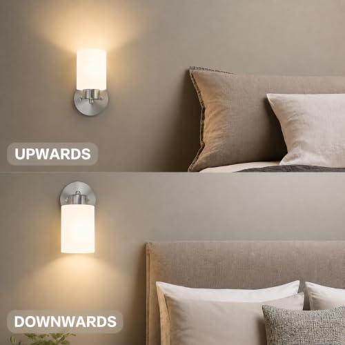 Frosted Wall Sconce Set of Two - Brushed Nickel Bathroom Vanity Lights, Modern & Farmhouse Style