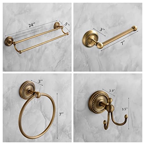 4 Pack Double Antique Brass Bathroom Accessories Set - Wall-Mounted Hardware