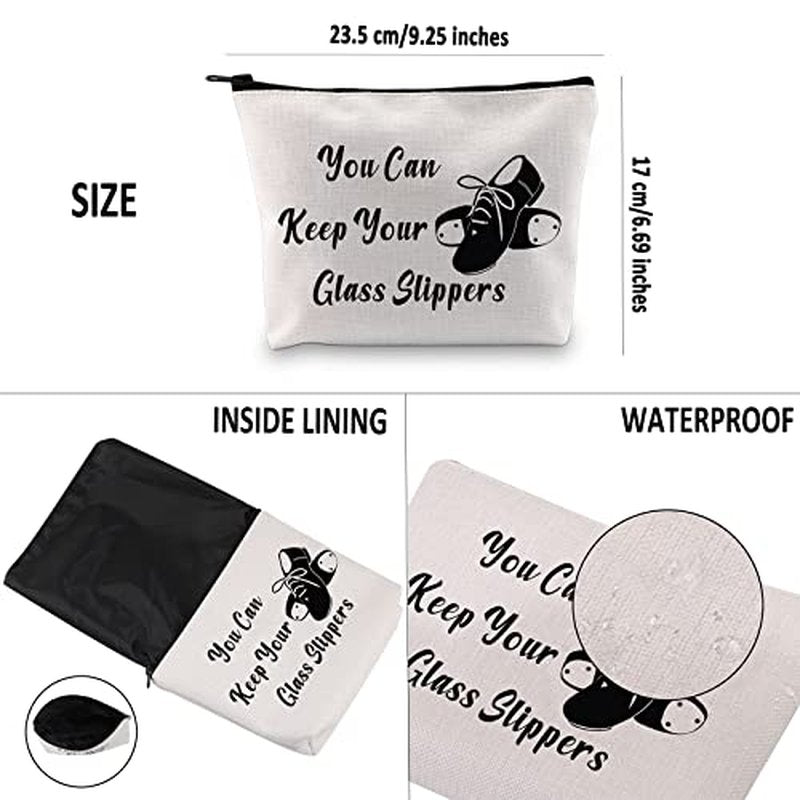 G2TUP Tap Dance Gift Cosmetic Bag Zipper Travel Pouch (Keep Your Glass Slippers White Bag)