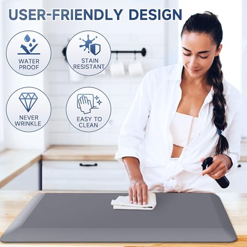 4/5 Inch Thick Memory Foam Kitchen Mat - Grey, 70 x 24 Inches, Anti-Fatigue Rug for Standing