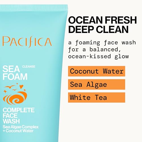 Pacifica Face Wash Duo ? Glow Baby Vitamin C Brightening Cleanser + Sea Foam Gentle Cleanser, Daily Exfoliating Face Wash Set for All Skin Types, Sulfate-Free, Vegan