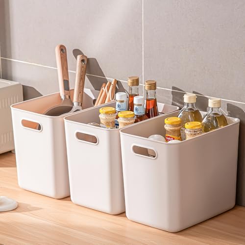 GUMEIGODA 7-Piece Storage Bins with Lids, 5XL + 2L Grey plastic organizers