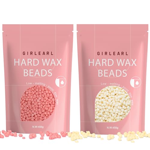 Rose and Cream Hard Wax Beads for Coarse and Sensitive Skin, 2-Pack - 1lb for Full Body Hair Removal, 1lb for Brazilian Bikini, Eyebrow, Facial