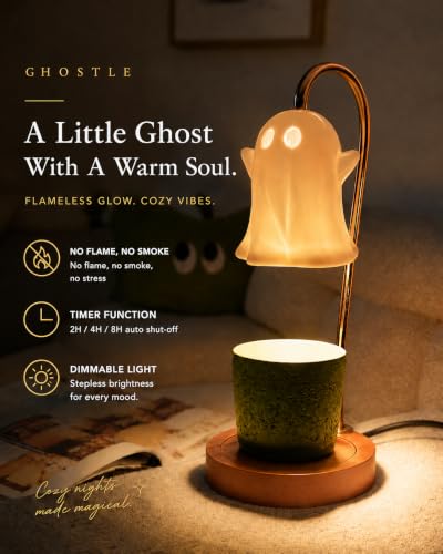 Ceramic Ghost Candle Warmer Lamp with Hands - Spooky Cute Wax Melter & Timer
