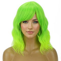 PATTNIUM Lime Green Short Wavy Wig for Women Girls - Fluorescent Synthetic Hair with Bangs