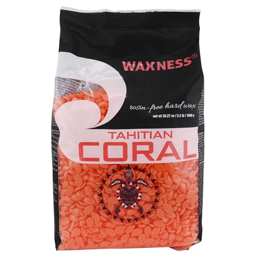 Waxness Tahitian Coral Hard Wax Beads 2.2 lb (1 kg) ? Creamy Texture with Strong Grip for Bikini & Coarse Hair, Smooth Application for Sensitive Skin ? Made in Italy
