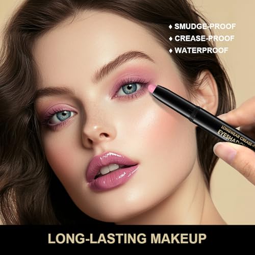 Chifure Eyeshadow Stick, Shimmer and Matte Cream Eye Shadow Brightener Sticks Eyeliner Pencil Crayon, Waterproof Long Lasting Eye Highlighter Stick Makeup,0.056 Oz (5PCS Shimmer)