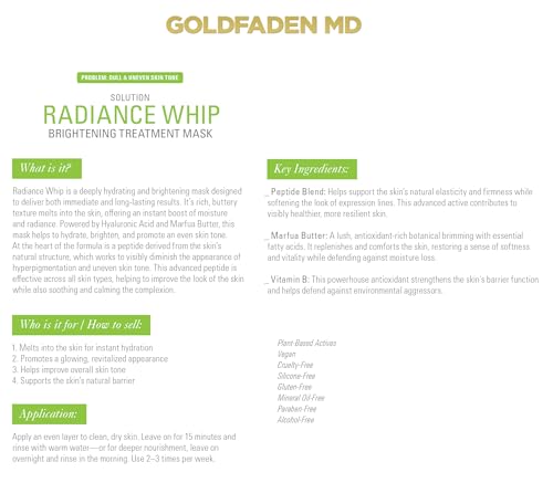 GOLDFADEN MD Radiance Whip Peptide Skin Mask - Vegan Hydrating Treatment, 1.7 Fl Oz (Pack of 1)