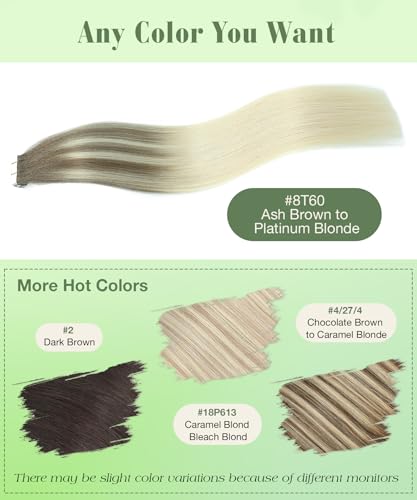 SURNEL 20 Inch Tape-in Hair Extensions #8T60 Ash Brown to Platinum Blonde 20pcs 50g