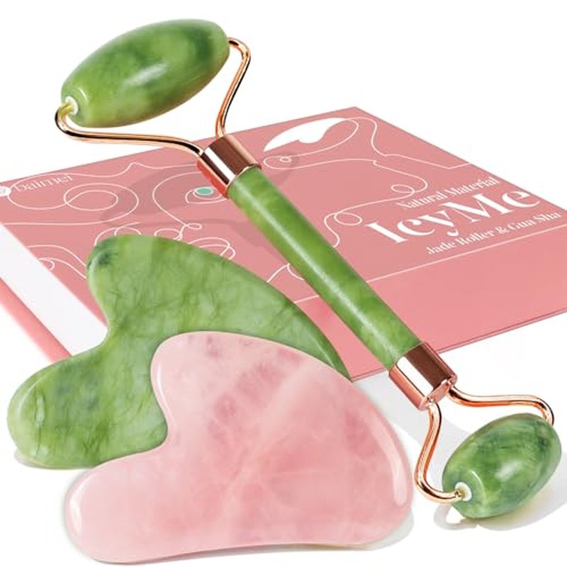 BAIMEI 2 Gua Sha Stones & 1 Jade Facial Roller Massage Set