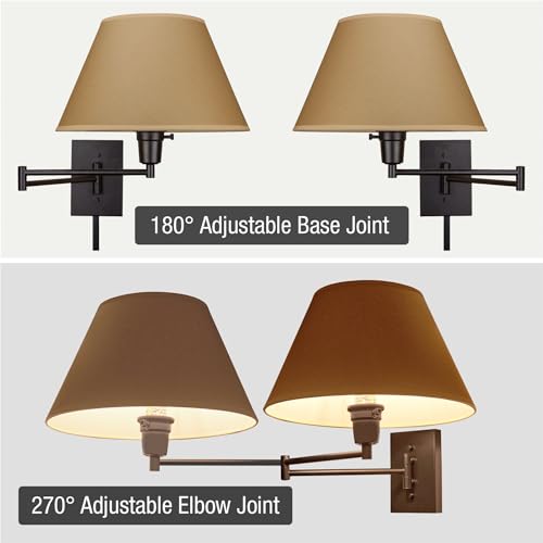 Kira Home Cambridge 15-Inch Modern Swing Arm Wall Sconce with 3-Way Switch - Black Beige Shade
