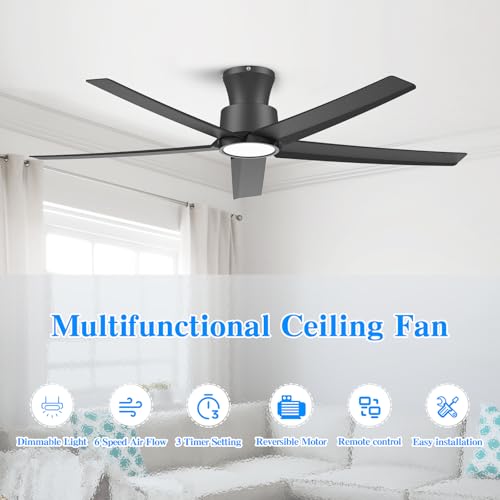 ocioc 52 Inch Black Modern Ceiling Fan with Lights & Remote – Reversible DC Motor