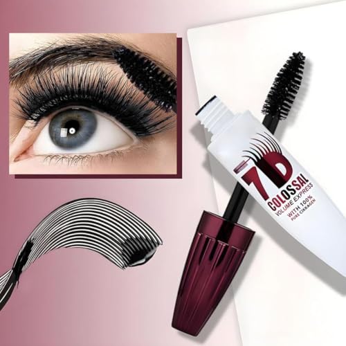 7D Waterproof Volume Mascara, Black Lengthening Thickening Softer Fuller Lashes Mascara, Long Lasting Natural Curling Lashes for Professional Eye Makeup, for Women and Girls (2Pcs)