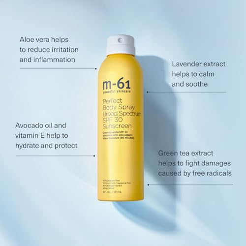 m-61 Body Spray Sunscreen SPF 30 | Non-Aerosol Continuous Sunscreen Spray, Coconut Vanilla Scented - 6 Fl Oz.