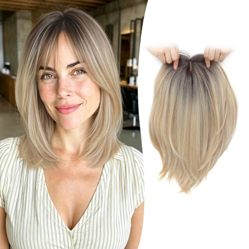 12 Inch Blonde Hair Topper for Women with Dark Roots - Large Base Wiglet for Thinning Hair
