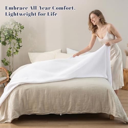 PHF White Cotton Muslin Blanket King Size 108x90 for Adults - Breathable & Lightweight