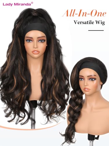 Lady Miranda Mixed Brown Wavy Layered Flip Curls Headband Wig 26in - Natural Look