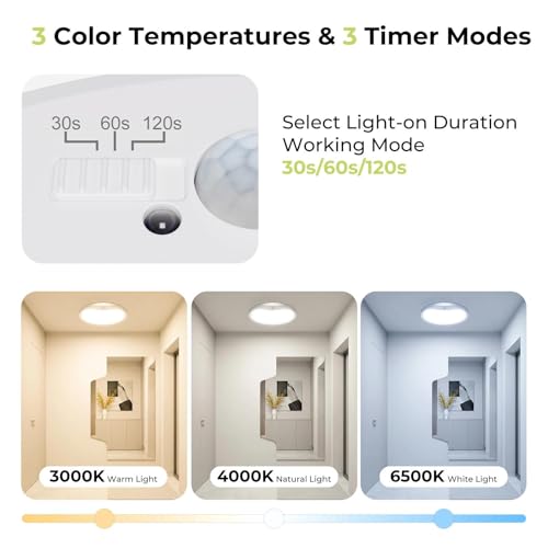 Hepside 4 Pack Motion Sensor Ceiling Lights 12 Inch 24W - White, Adjustable Color Temperatures & Timer