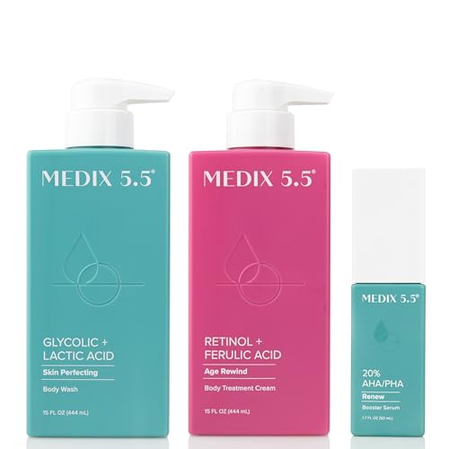 Medix 5.5 Retinol Age Rewind Body Cream + Glycolic Acid Exfoliating Body Wash + Glycolic Acid Exfoliating Booster Serum Set