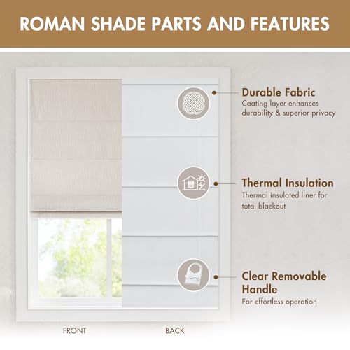 Blackout Linen Roman Shade 35x64 Insulated Window Covering - Linen Slub Variation