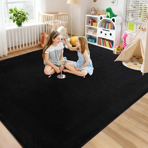 Large Black Area Rug 6x9 Ultra Soft Living Room & Bedroom Floor Mat - Rectangular