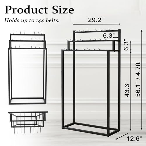 Black Metal Belt Display Rack, Tie & Scarf Organizer for Closet & Retail