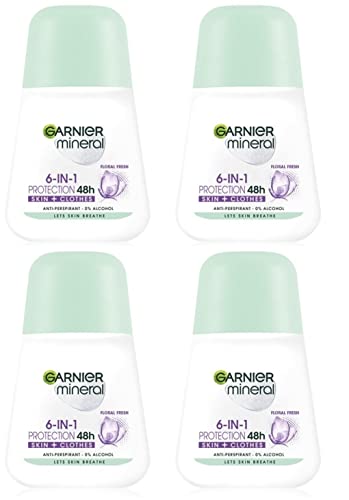 (Pack of 4) Garnier Mineral Protection 6 Floral Fresh Scent Anti-Perspirant Roll-On for Women 50ml