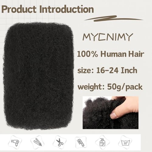 18 Inch Afro Kinky Human Hair Extensions for Dreadlocks & Braids - Natural Black - 1 Pack
