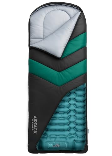 RANGLAND Black Inflatable Sleeping Bag with Built-in Pad & Foot Pump - 80x30