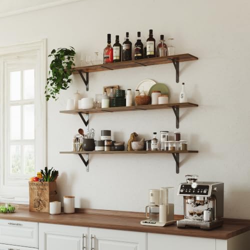 WOPITUES Rustic Brown 48in Floating Wall Shelf, 65 lb Load - 48"x8"