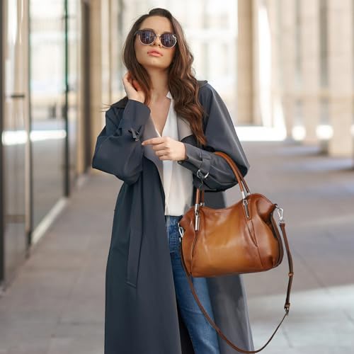 HESHE Leather Shoulder Tote Bag for Women - Sorrel Variant