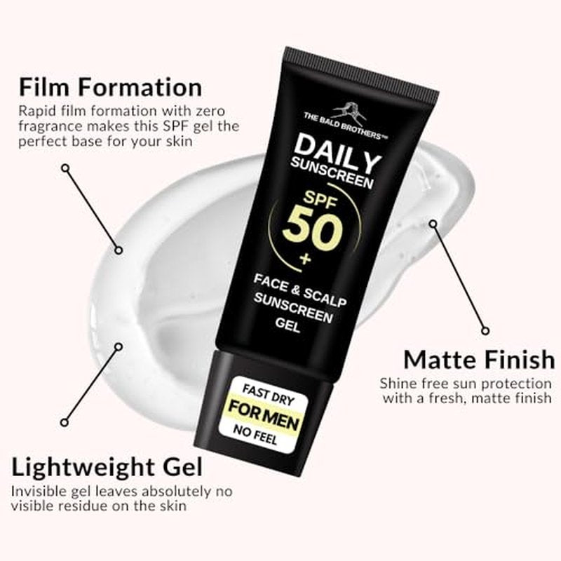 Bald Head Care for Men | Everyday Face & Scalp Care | Matte, No Grease, Vegan | Daily Scalp Sunscreen Fragrance Free - SPF 50+