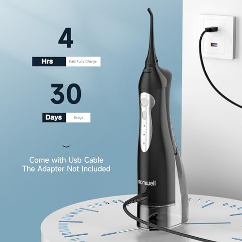 Mornwell Water Dental Flosser Black D with 300ML Tank & 6 Jet Tips