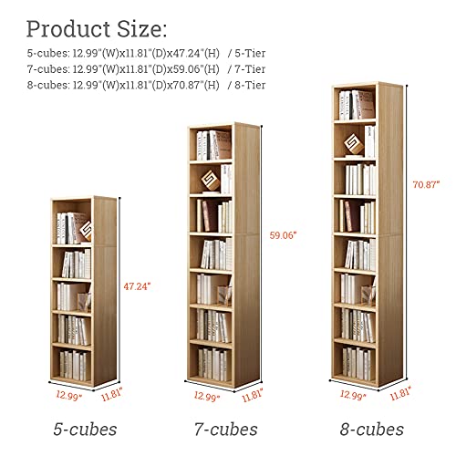 IOTXY Small Narrow Corner Bookcase - 71 Inch Tall White Storage Cabinet, 8 Cubes without Door