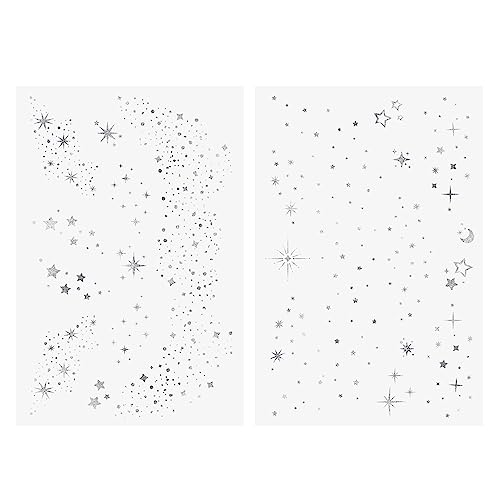 Flash Tattoos Fairy Dust Metallic Temporary tattoos-2 sheet mini pack | Includes over 23 premium silver foil giltter tattoos | face glitter, face gems, festival, face freckles, celestial, moon