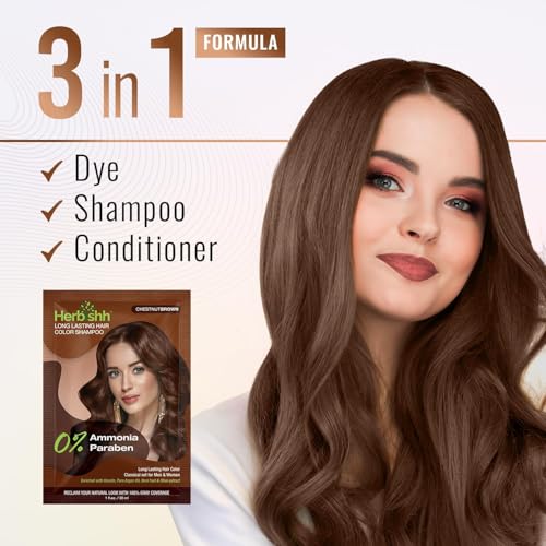 Herbishh Chestnut Brown Hair Color Shampoo Pack of 15 + 8 Argan Oil Hair Masks