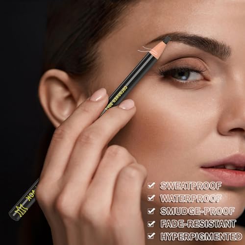KAIQIKAIXI 6Pcs Black Waterproof Eyebrow Pencils Makeup Set For Marking, Filling And Outlining, Tattoo Makeup And Microblading Supplies Kit-Hard Refills Are Easy To Color (Black)