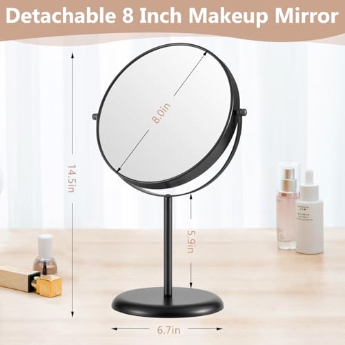 DECLUTTR 8-Inch 30X Magnifying Makeup Mirror with Stand, 15" Length, Double-Sided Metal Vanity for Bathroom & Travel, Black