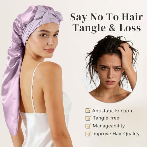 Purple Mulberry Silk Sleep Bonnet for Women - Long Hair Protection