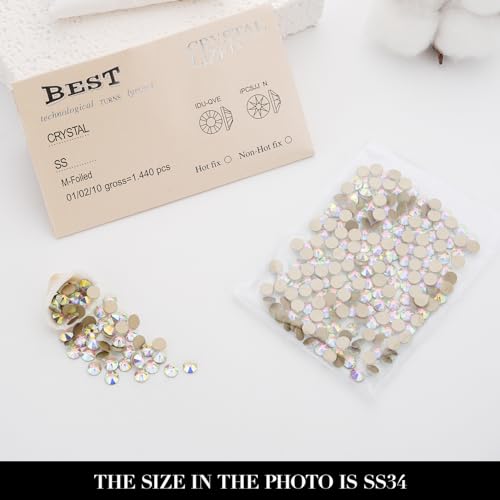 Crystal AB Rhinestones SS34 7.1-7.3mm Flat Back Non-Hotfix 288pcs - Variation 02-Crystal AB