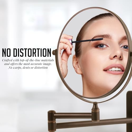 OVENTE 7" Wall Mounted Makeup Mirror with 1X/10X Magnification, Double Sided Magnifying Round Bathroom Vanity Mirror, 360¡Æ Swivel Design, Extendable and Folding Arm, Antique Bronze MNLFW70ABZ1X10X