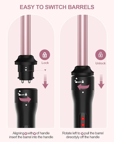 3-in-1 Curling Iron Set with 0.5-1.5 Inch Interchangeable Ceramic Wands - Dual Voltage, Fast Heating, Heat-Resistant Glove & Clips
