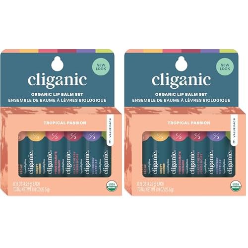 Cliganic Organic Lip Balm Set - 6 Tropical Flavors - 100% Natural Moisturizer for Cracked & Dry Lips (Pack of 2)