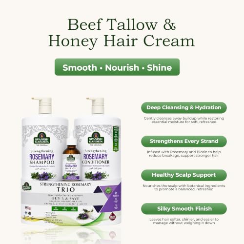 Spanish Garden Rosemary Hair Shampoo & Conditioner Set with Nourishing Hair Oil for All Hair Types