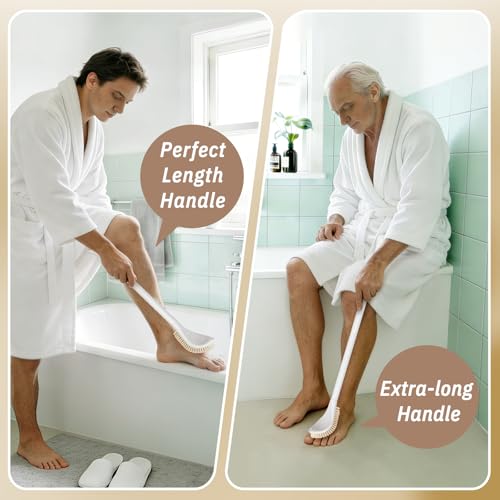 White Foot Scrubber Set with Foot File & Silicone Loofah - 3PCS Adjustable Handle, Gift Box - White Kit03