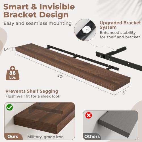 55 Inch Floating Shelves for Wall 2 Pack, 8"D Wood Grain Bathroom
